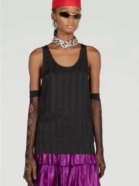 Gucci Black Silk Monogram Sleeveless Tank